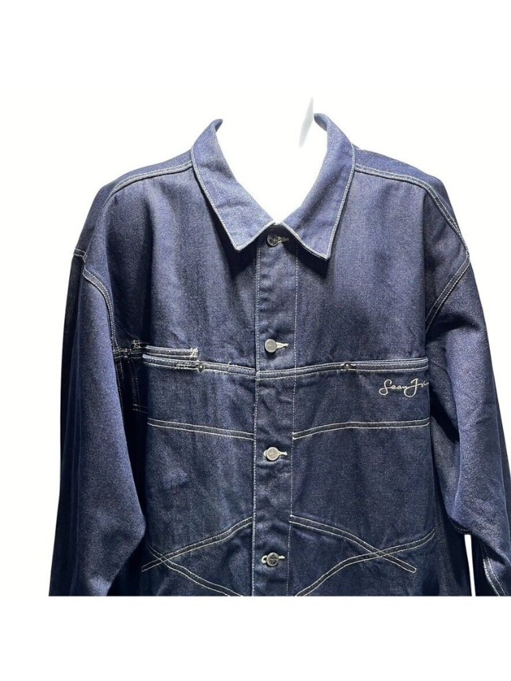 Vintage Sean John Mens XXL Denim Jacket Dark Blue - Picture 5 of 11
